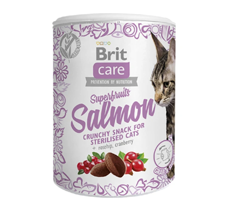 Brit Care Cat Sterilised Crunchy Snacks Superfruits & Salmon 100gr 3 Brit Care Cat Sterilised Crunchy Snacks Superfruits & Salmon 100gr