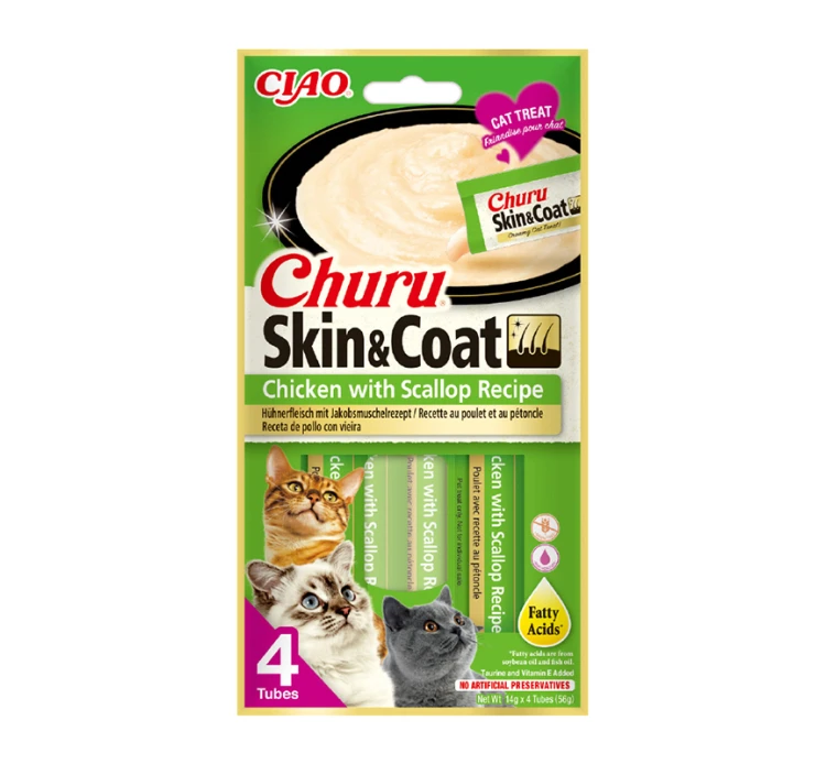 Inaba Churu Cat Skin & Coat Κρεμώδης Λιχουδιά με Κοτόπουλο & Χτένια 56gr 3 Inaba Churu Cat Skin & Coat Κρεμώδης Λιχουδιά με Κοτόπουλο & Χτένια 56gr