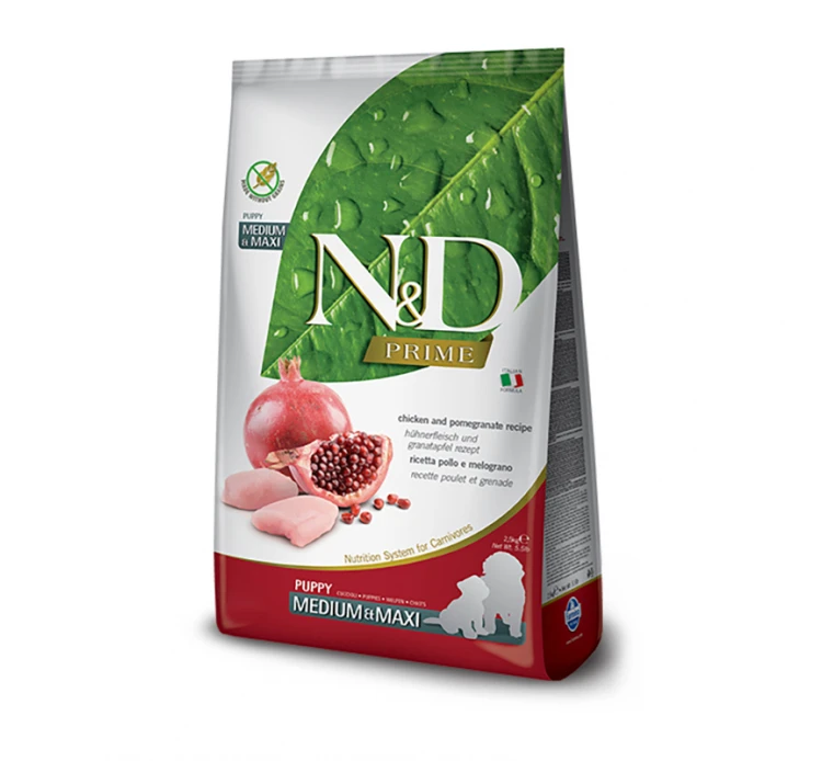 N&D Prime Grain Free Puppy Med/Maxi Chicken & Pomegrenate 2.5kg 3 N&D Prime Grain Free Puppy Med/Maxi Chicken & Pomegrenate 2.5kg