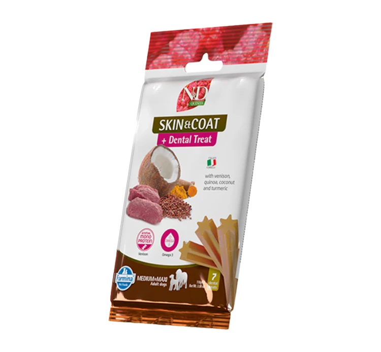 N&D Treats Quinoa Grain Free Adult Med/Maxi Skin & Coat Venison 110gr 3 N&D Treats Quinoa Grain Free Adult Med/Maxi Skin & Coat Venison 110gr