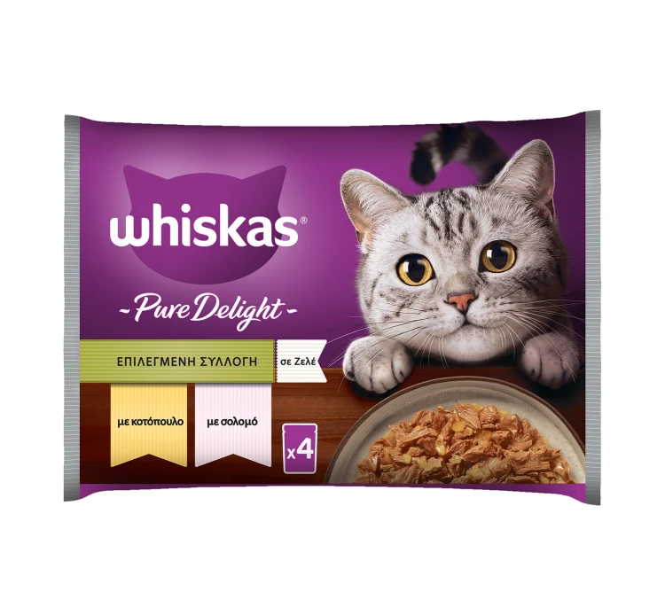 Whiskas Pure Delight Σολομός & Κοτόπουλο σε Ζελέ 4x85gr 3 Whiskas Pure Delight Σολομός & Κοτόπουλο σε Ζελέ 4x85gr