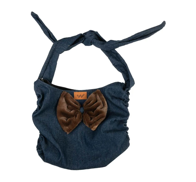 Woofmoda Τσάντα Μάρσιπος Τζιν με Καφέ Φιόγκο 39x51cm 3 Woofmoda Τσάντα Μάρσιπος Τζιν με Καφέ Φιόγκο 39x51cm